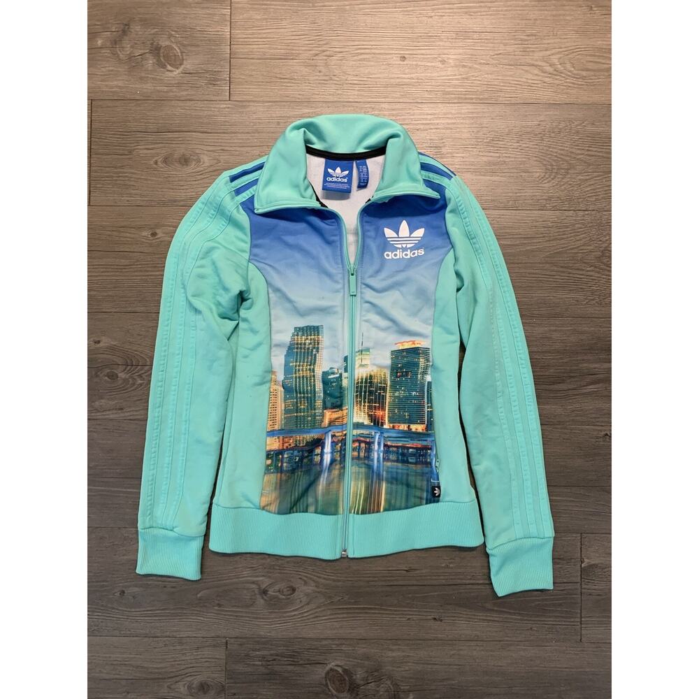 Adidas Miami Print Jacket Womens 2XS Teal Rare Originals Track City Edition 2014